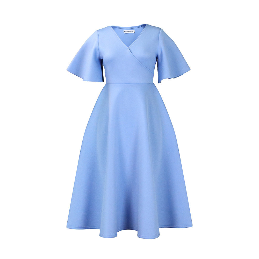 V Neck Flare Sleeve Dress Elegant A Line Silhouette Fashionable Design Perfect for Parties Wholesale Available