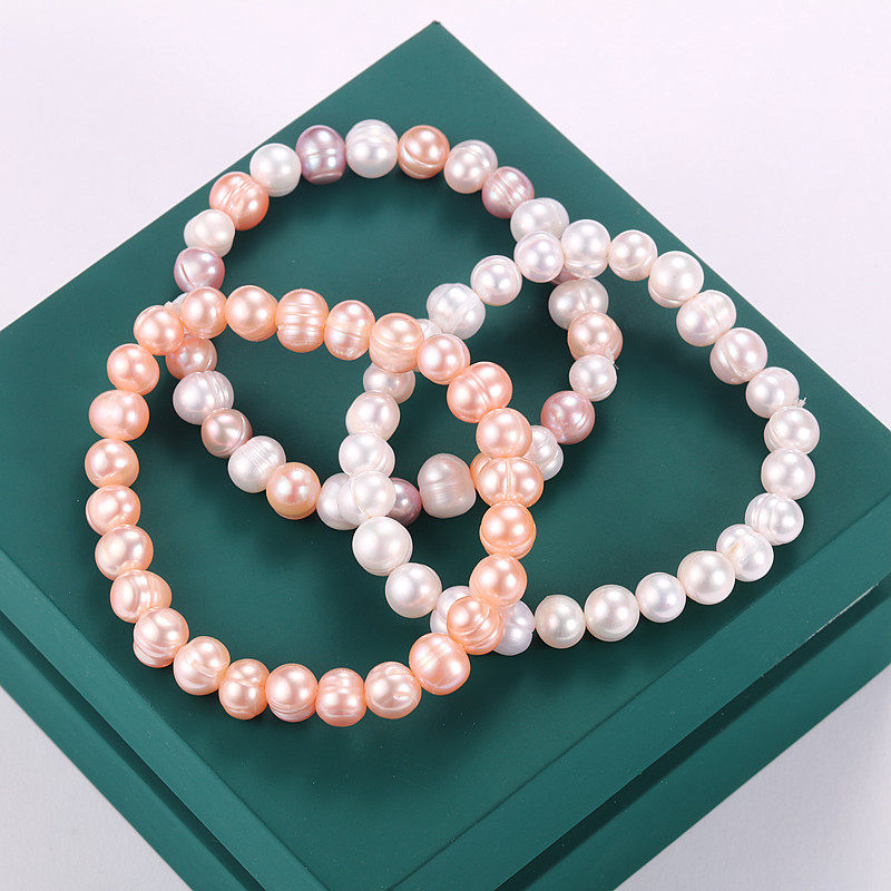 Jewelry Wholesale 7mm nearly round Baroque stall supply live broadcast selection freshwater pearl bracelet bracelet bracelet for women