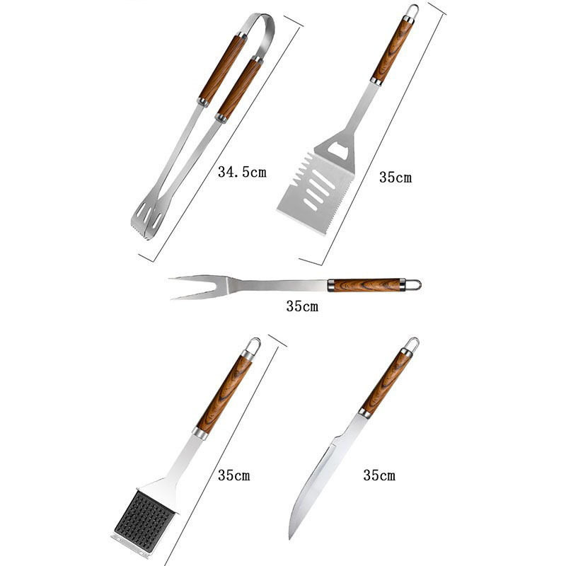 BBQ suit wood grain 7-piece BBQ cross-border barbecue utensils combination suit cloth bag packaging