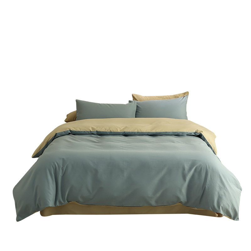 Japanese-style unprinted sanding 100 cotton four-piece set of good solid color light sanding bedding kit long-staple cotton