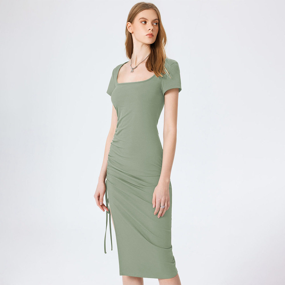Knit Bodycon Dress Elegant V Neck Side Slit Slim Fit Ribbed Fabric Perfect for Parties and Events Wholesale