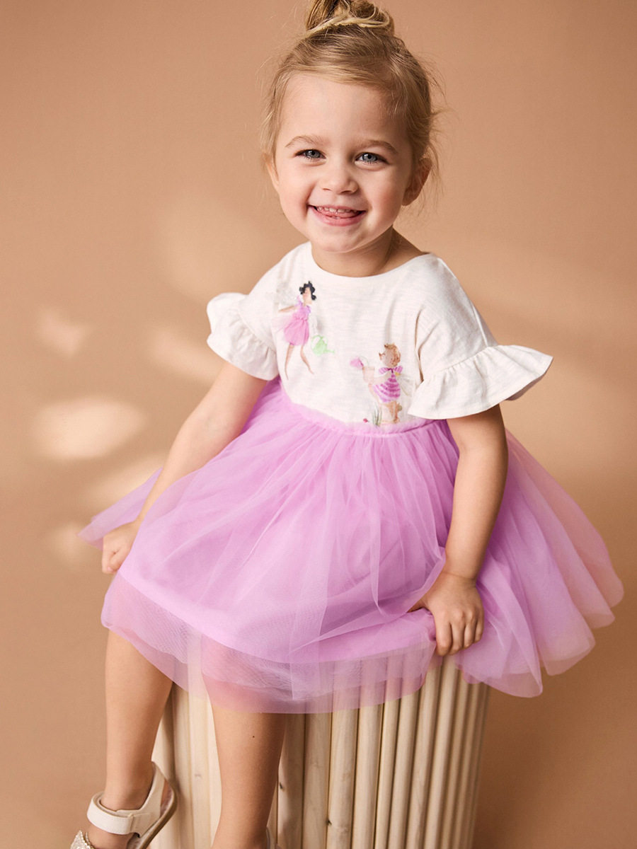 New Sweet Girls' Princess Dress, Cute Tulle Kids' Skirt, Summer Short-sleeve Dress