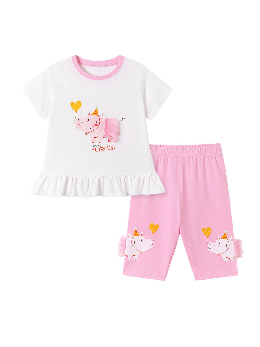 [Style] Summer Girls' Kids' Clothing, Cartoon Pig Kids' Set, Cute Baby Kids' Clothing