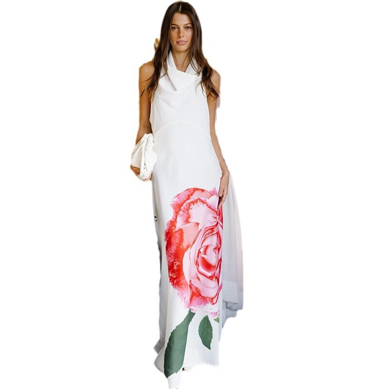 Fashion Floral Print Sleeveless Maxi Dress Sexy Off Shoulder Design Elegant Draped Neckline Perfect for Summer Events