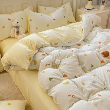Class A maternal and infant grade cloud cotton four-piece bedding floral quilt cover one-piece bed sheet student dormitory three-piece bedding 4