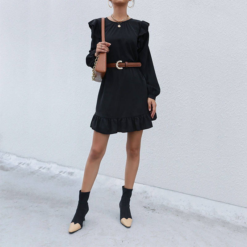 Floral Ruffle Loose Dress Elegant Autumn Style Vintage Inspired Comfortable Fit Wholesale Available
