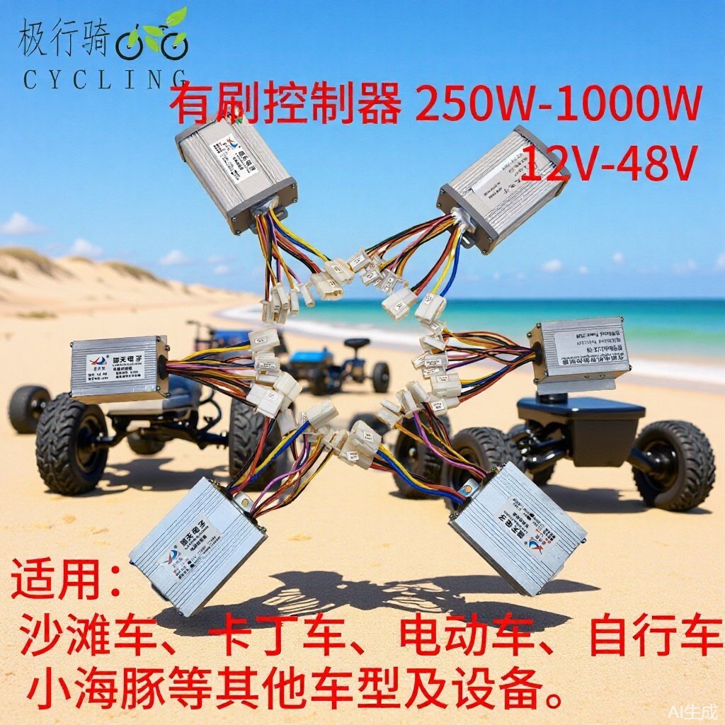 ตัวควบคุมแบบแปรงถ่าน 250W-1000W 12V 24V 36V สำหรับยานพาหนะชายหาด โกคาร์ท และยานพาหนะไฟฟ้า