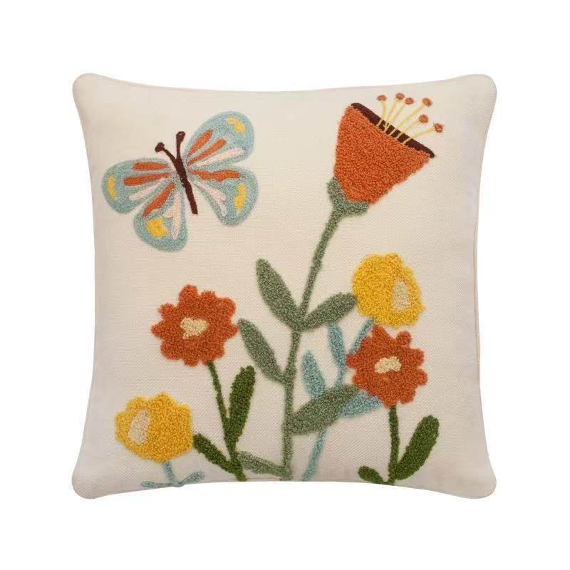 Pastoral Embroidered Fabric Pillow Cover Sofa Cushion Lu Embroidery Office Lumbar Pillow American Country Style Cushion Cushion Cover