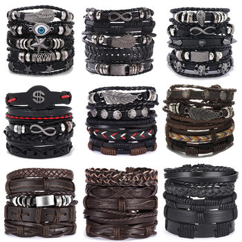 European and American cross-border leather hand-woven men's bracelet hip-hop punk diy set series first jewelry wholesale