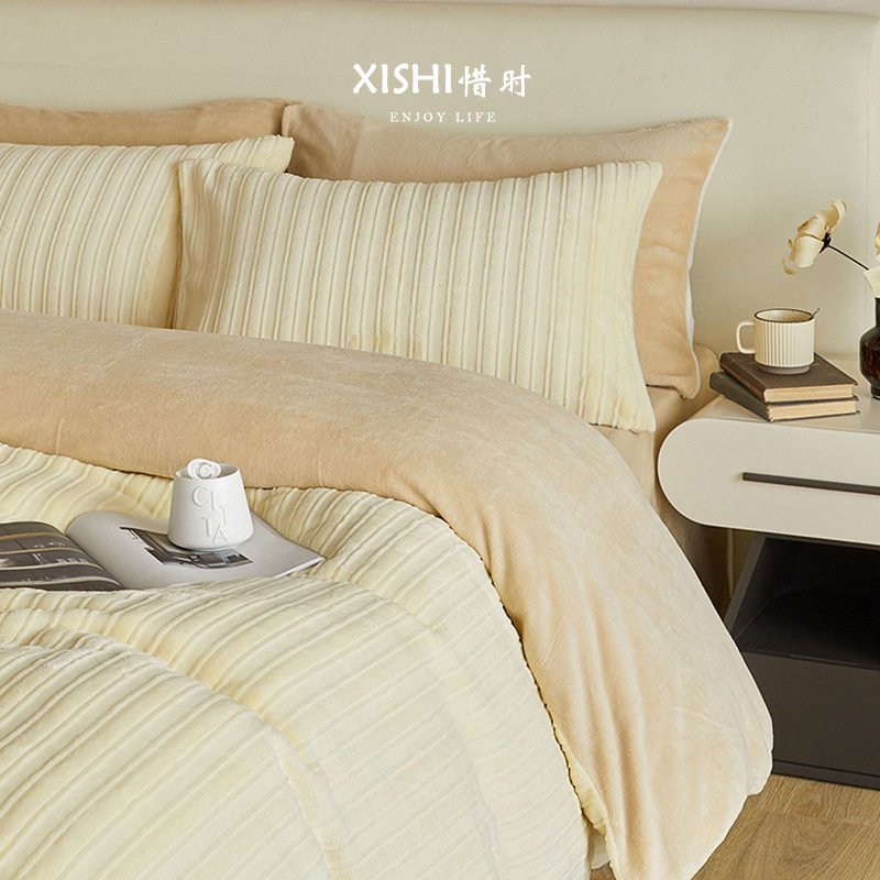 Class A | padded milk velvet bed set of four winter warm coral velvet carved bed sheets set of three