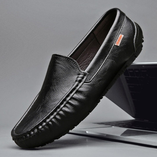 2025 Spring and Autumn Men's Genuine Leather Soft Sole Loafers British Style Social Trend Black Versatile Driving Shoes