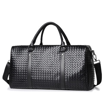 New Large Capacity Travel Bag Men's Casual Short Distance Handbag Plaid Woven Gym Bag Shoulder Crossbody Bag
