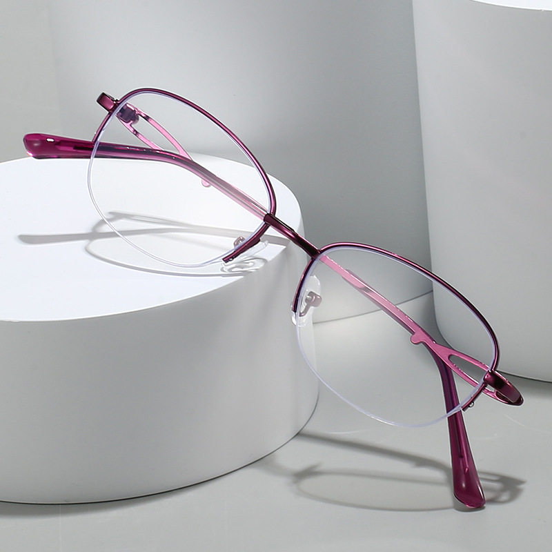 New Women's Metal Half-Frame High-Definition Myopia Glasses, Fashionable and Versatile Glasses Frames, Anti-Blue Light Flat Glasses