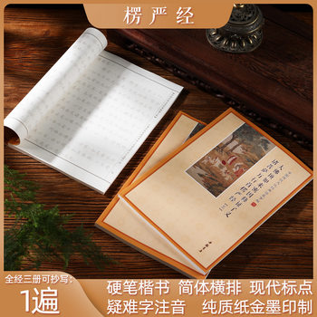 Lenyan Sutra 1 set of 3 copybooks practice copybook reading book hard pen regular script simplified horizontal pinyin gold ink