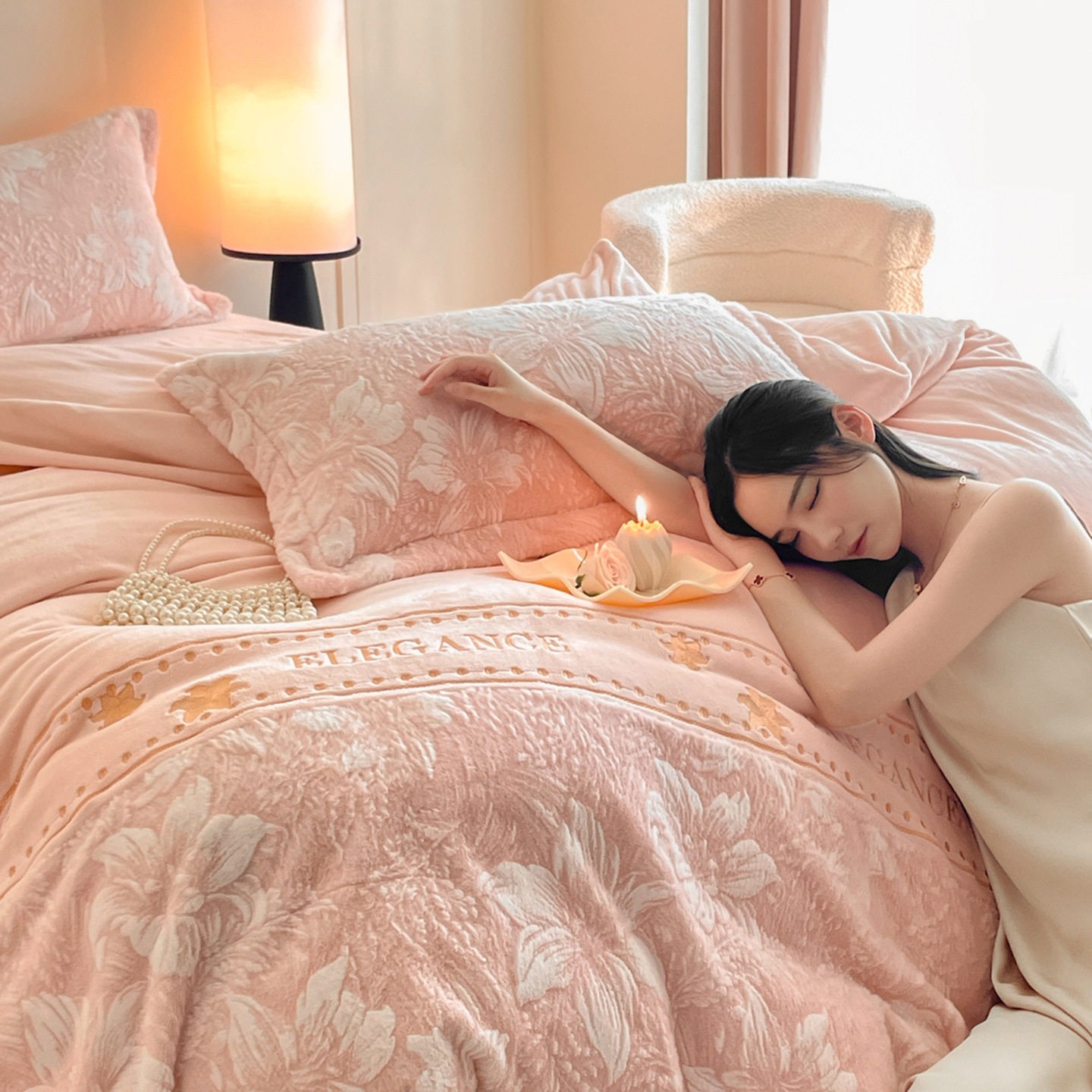 Winter Rabbit Fur Burnt Flower Embroidered Bed Sheetss Four-Piece Set Double-Sided Thickened Milk Velvet Bed Three-Piece Set Light Luxury Wholesale