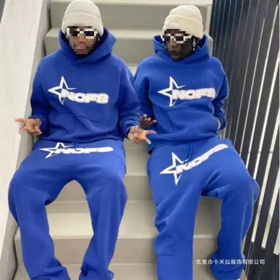 2023 American Fashion Trendy Brand Nofs Letter Printed Sports Suit Men's Hip-Hop Street Loose Couple Suit Cotton