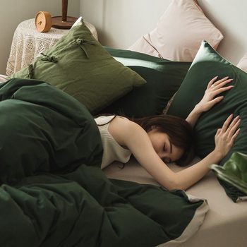 Ins Japanese Style Naked Sleeping Class A Cotton Knitted Cotton Four-Piece Set Tianzhu Cotton Cotton Three and Four-Piece Set Dormitory Bed Sheet Bed