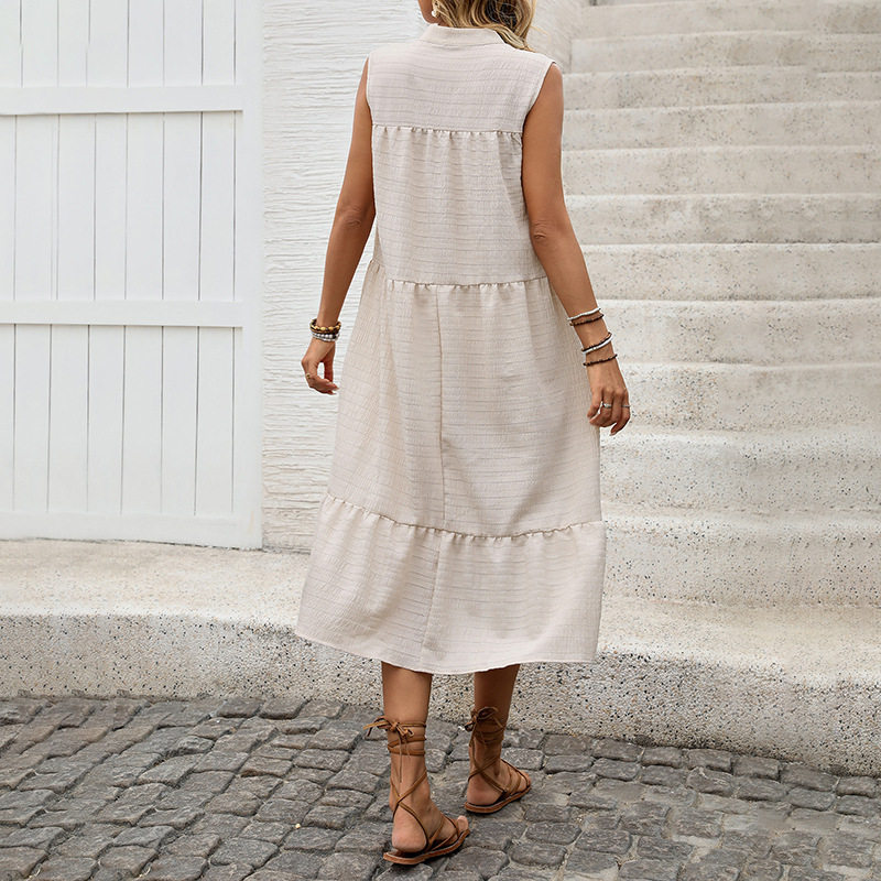 Sleeveless Straight Maxi Dress Simple Design Solid Color Beach Vacation Style Wholesale Available