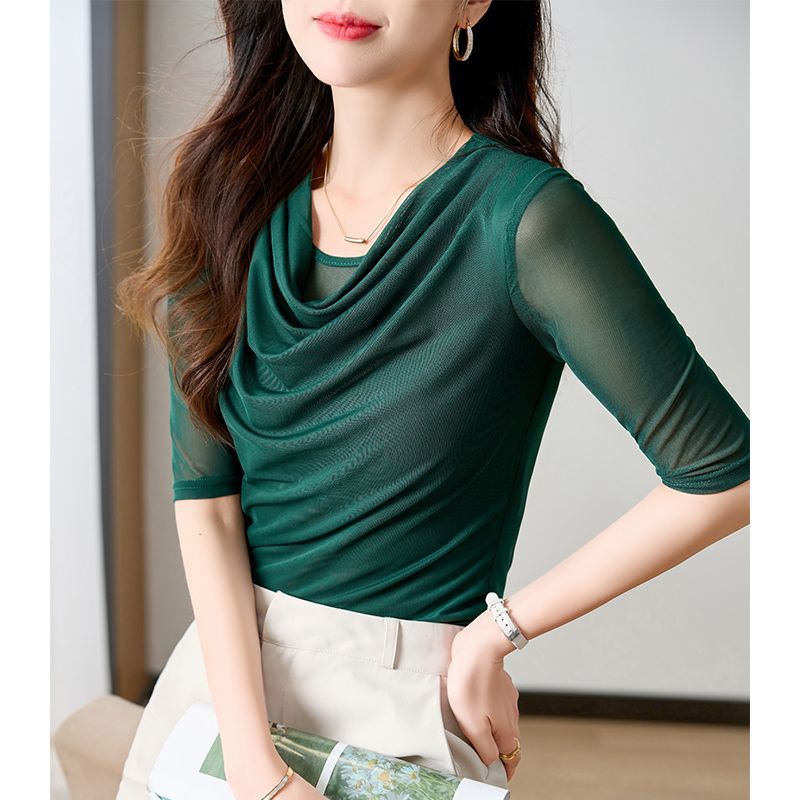 Summer Mesh Womens T Shirt Stylish Mid Length Sleeve Plus Size Flattering Fit Casual Everyday Wear Wholesale