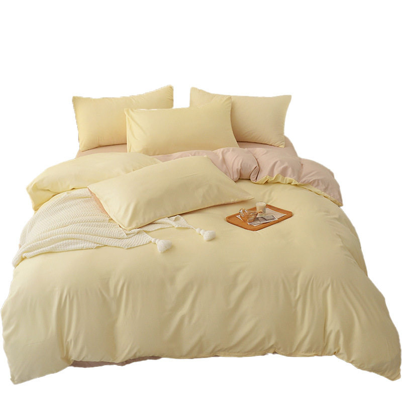 Solid Color Four-Piece Bedding Japanese Simple Scrub Bed Sheet Washed Cotton Quilt Cover Dormitory Three-Piece Set Wholesale