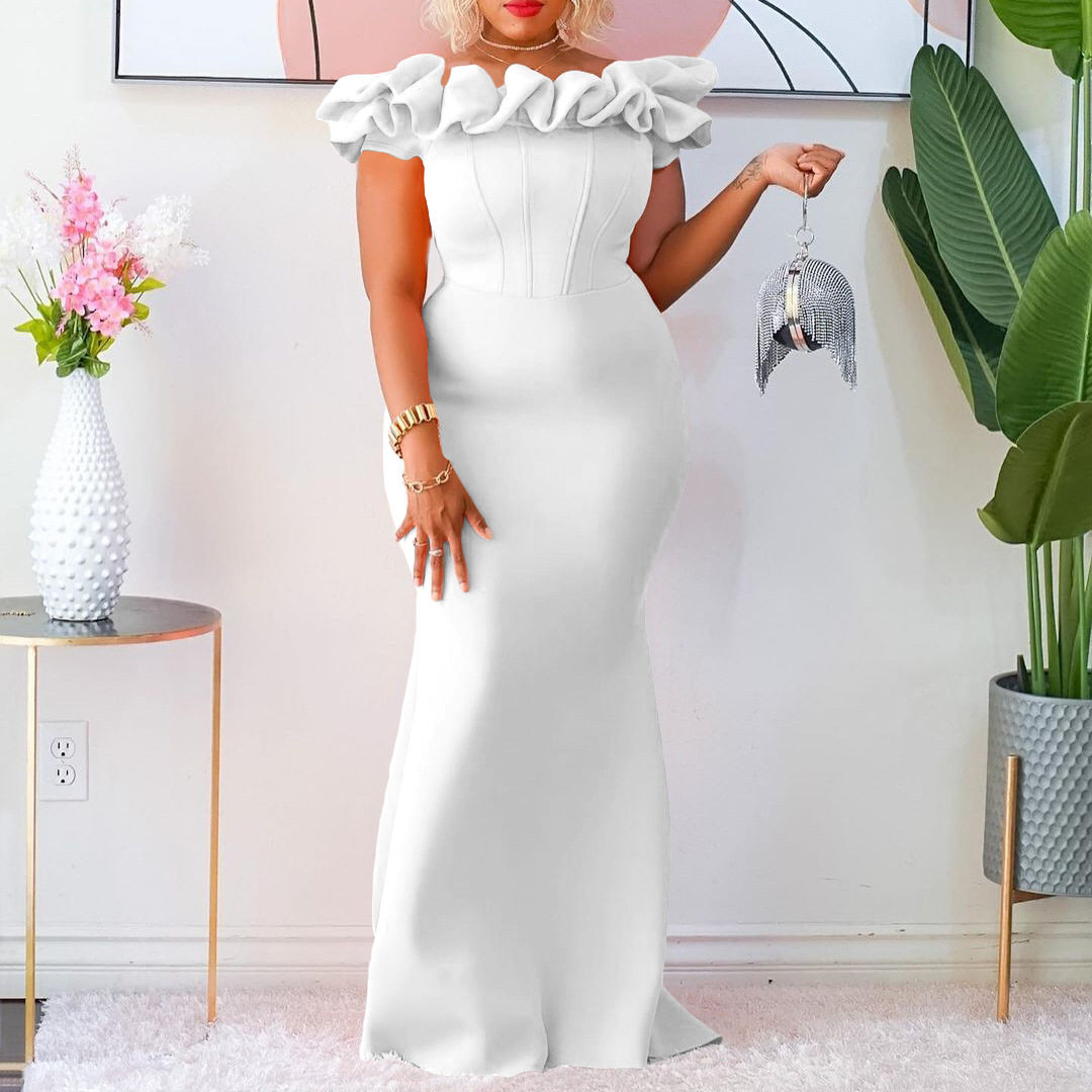Elegant Mermaid Dress Solid Color Ruffle Trim Slim Fit Evening Gown for Special Occasions Wholesale Available