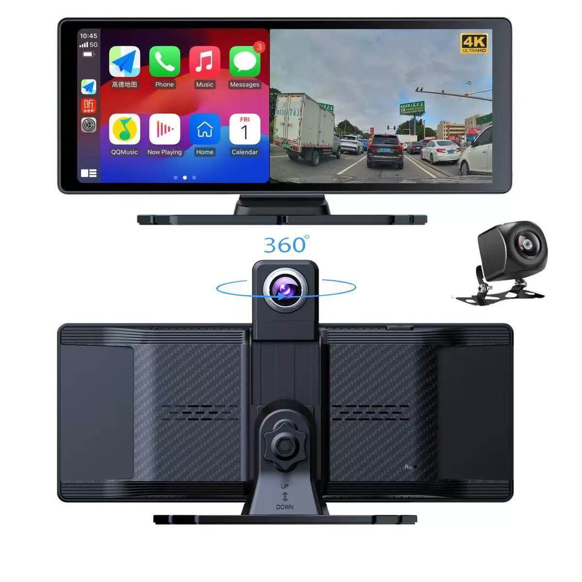 Cross-border Carplay driving recorder HD 4K front and rear dual recording WiFi navigator center console reversing image