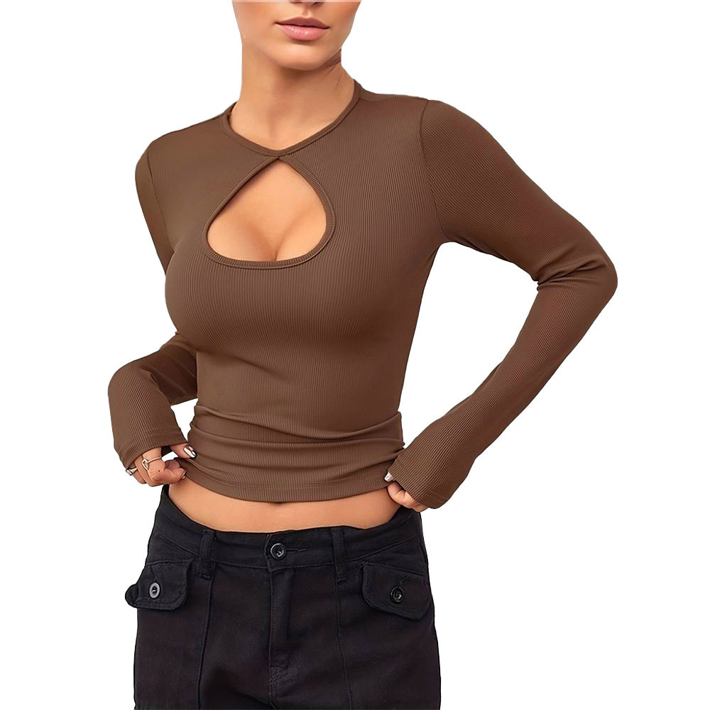 Womens Long Sleeve T Shirt Slim Fit Solid Color Casual Style Spring Summer Essential for Work or Leisure Wholesale
