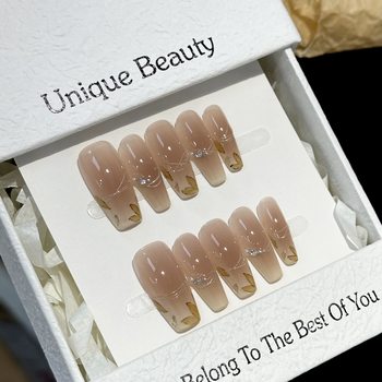 Light Therapy Wear Caramel Chestnut Color Nail Art Rich Flower Hand Wear Armor Autumn and Winter White Hand Nail Art