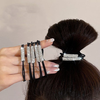 Super Shiny One-Word Rhinestone Ponytail Buckle Headband, High-End and Durable Ball Hair Circle, High Elastic Hair Rope Headwear