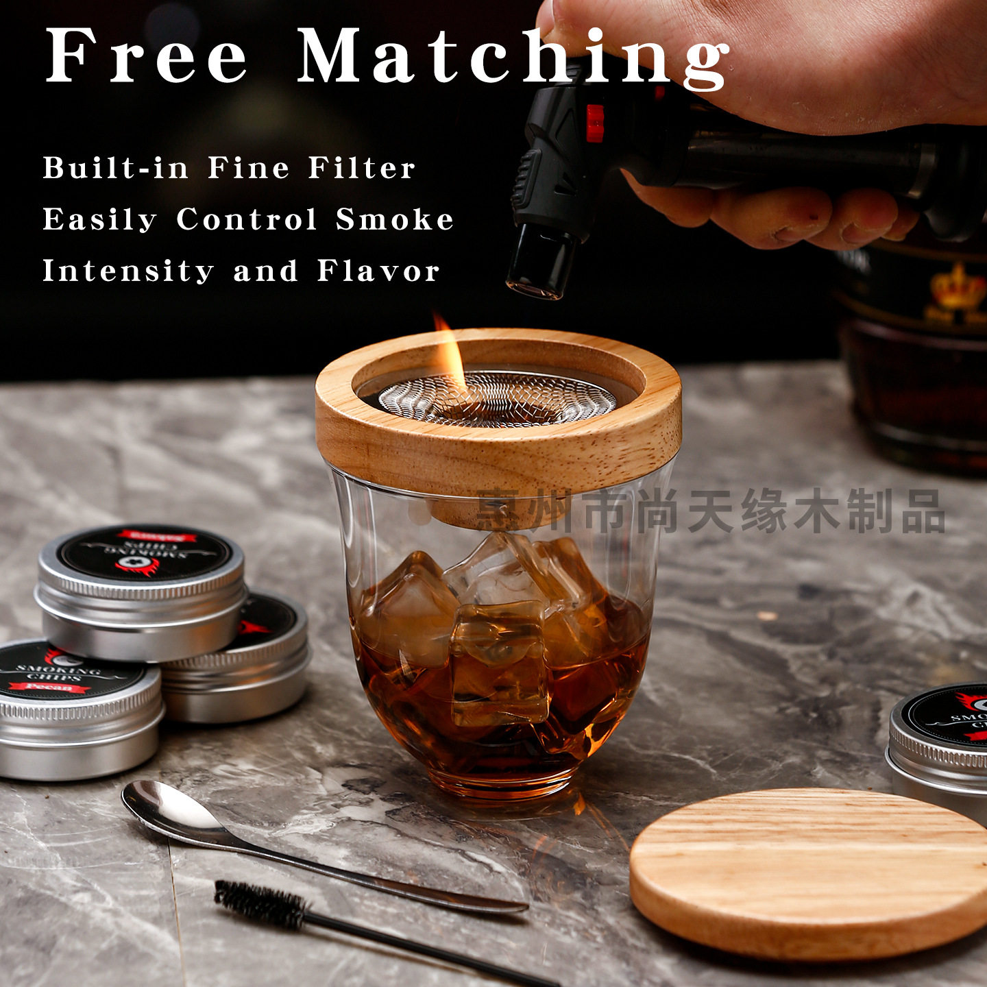 Whiskey Smoker, Cocktail Ice Stone Smoker, Bartending Tools, Fruit Wood Chip Smoker Set