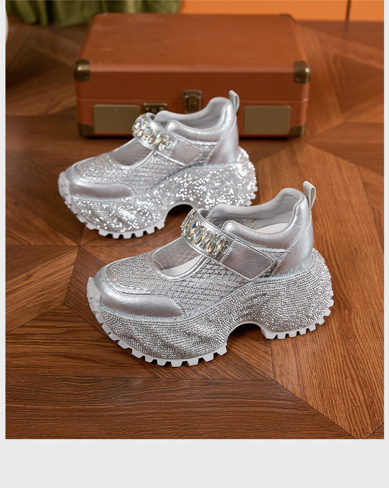 Sandal cao gót nữ hở mũi quai ngang đính đá gót siêu cao 10 cm — Bạc, Đen, Trắng chi tiết 20