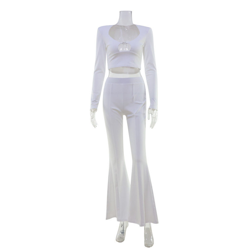 Fashion Womens Suit Set Elegant Solid Color Slim Fit Long Sleeve Top and Trousers Perfect for Casual or Business