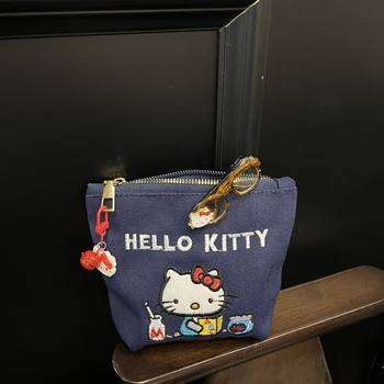 Hellokitty Cute Coin Purse Corduroy Cosmetic Bag Girly Heart Small Square Bag Portable Outing Storage Bag