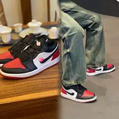 High-End Aj1 Low-Top Sneakers Basketball Shoes Ts Collaboration Couple's Sports Shoes Jordan Black Red Toe Sb Dunk
