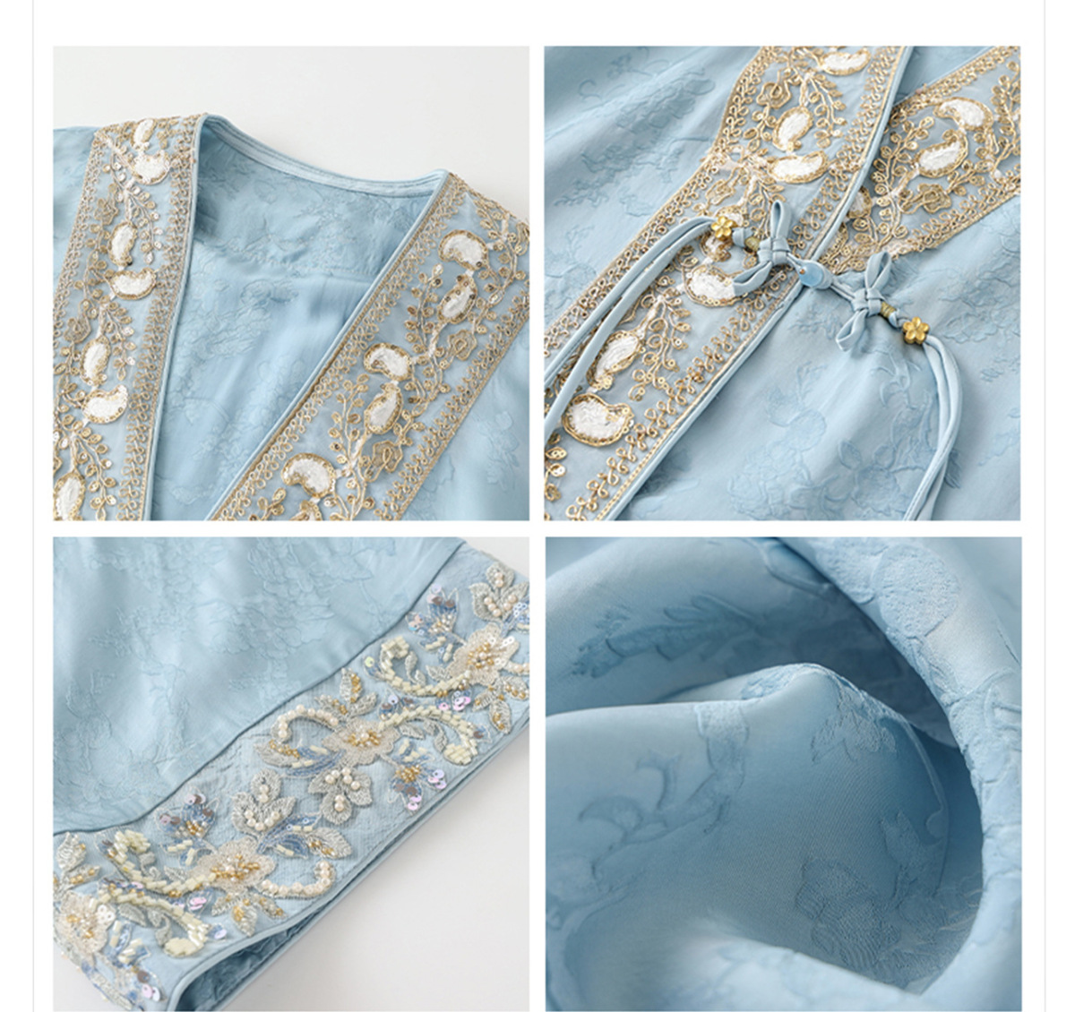 Áo khoác nữ thêu đính cườm dáng rộng cổ chữ V phong cách cổ điển — Jiyue Blue (Giao hàng trong ngày), Xanh Jiyue (giao hàng trong 7 ngày)