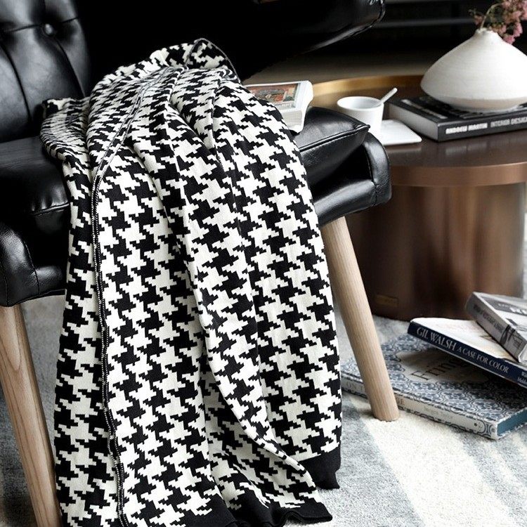 Nordic Style Houndstooth Blanket Board Room Sofa Blanket Soft Blanket Knitted Blanket Wool Leisure Blanket