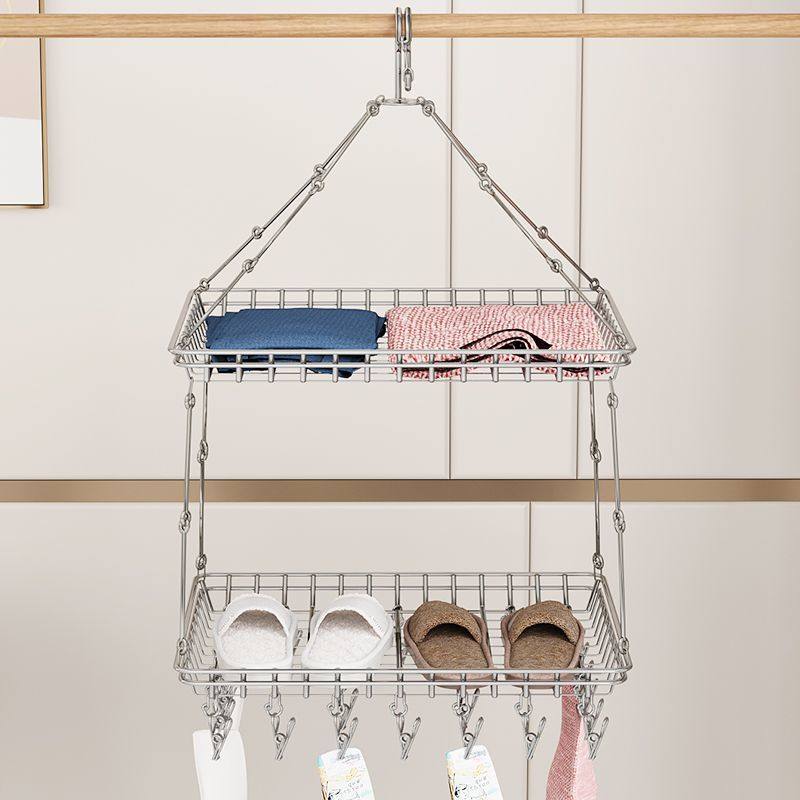Stainless Steel Clothes Drying Basket, Single or Double Layer Household Net for Drying Sweaters and Socks, Magic Hanging Rack