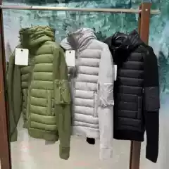 M Brand Men's Cotton Jacket Winter Hooded Loose-Fitting Warm Patchwork Badge Cotton Coat