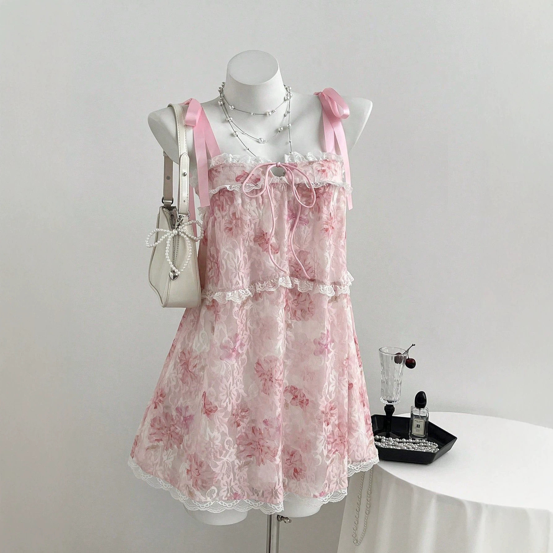 Summer Sweet Lace Backless Tie Strap Dress for Women Elegant Design Lightweight Fabric Perfect for Parties Ready to