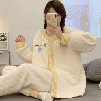 Moon Clothing Air Cotton Autumn and Winter Thick Postpartum Lactation Period Pregnant Women's Feeding Pajamas Loose Home Clothing