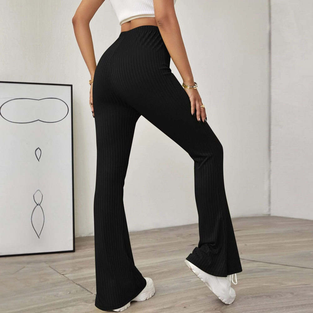 High Waisted Knit Flare Pants Slim Fit Comfortable Lightweight Spring Summer Casual Wear Wholesale Available