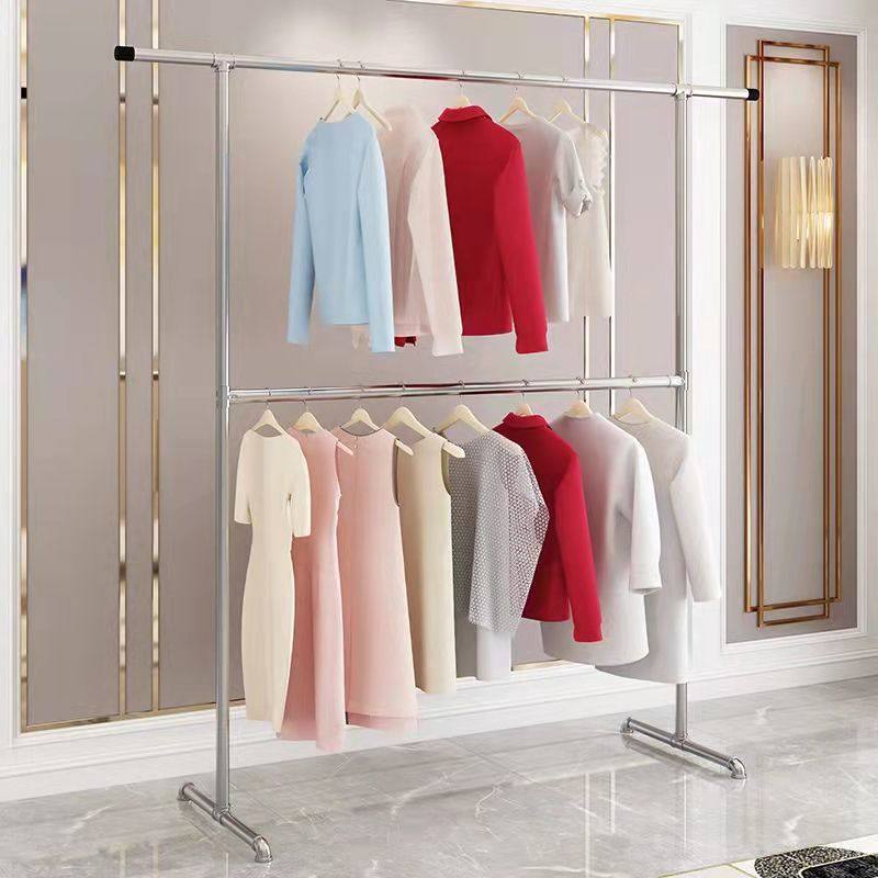 Clothes Drying Rack Galvanized Steel Pipe Clothes Drying Rack Upper and Lower Double-Layer Floor-Standing Rack Single-Pole Clothes Drying Rack Indoor Balcony Clothes Hanging Rack
