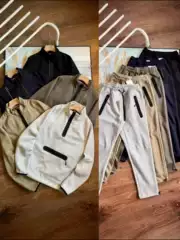 Loose Sports Pullover with Hook Half-Zip and Stand Collar for Men and Women, Sweatshirt and Sweatpants Set, Knit Casual Outfit 98-312