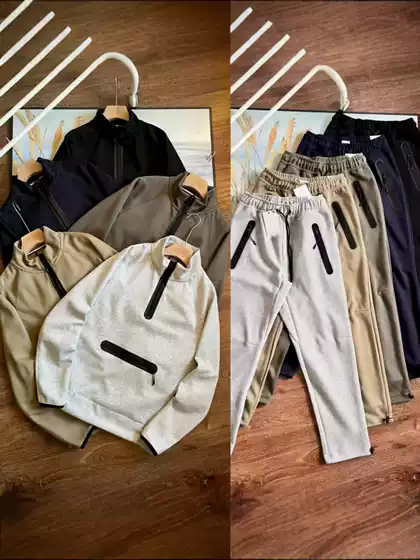 Loose Sports Pullover with Hook Half-Zip and Stand Collar for Men and Women, Sweatshirt and Sweatpants Set, Knit Casual Outfit 98-312