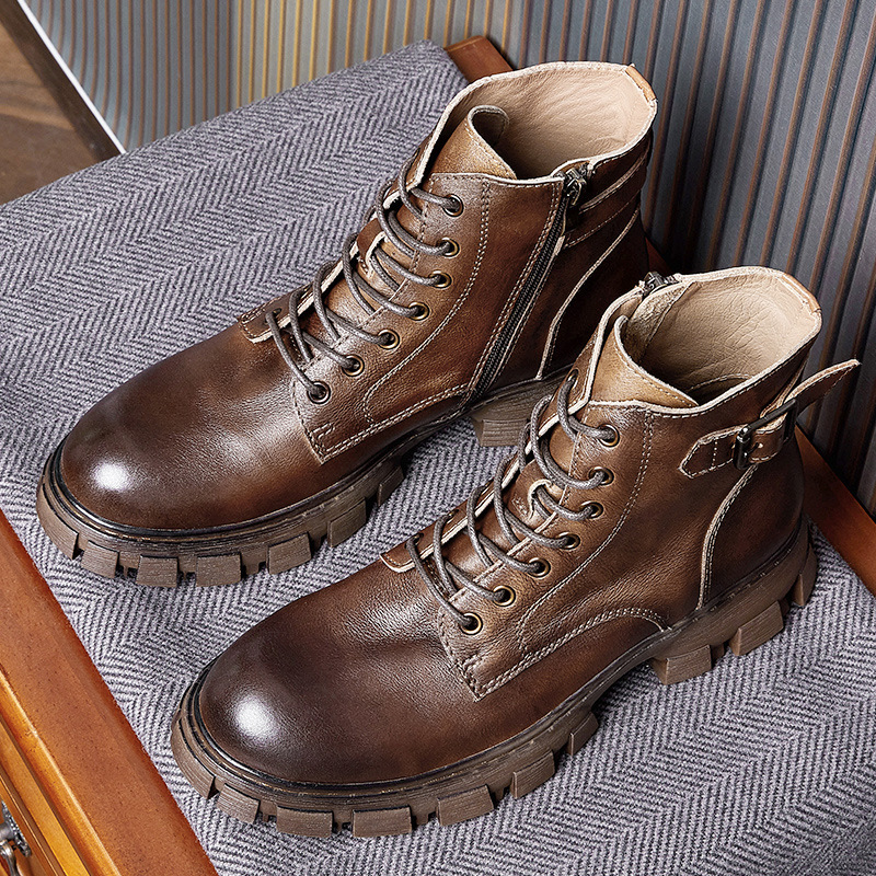 Boot Martin Nam Chất Liệu Da Bò Đế Cao Phục Cổ Cổ Điển