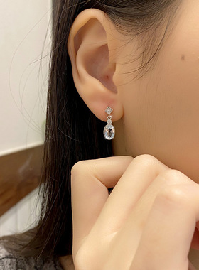 天然水晶石耳饰级感石榴石托帕石s925纯银耳钉女跨境小红书爆款