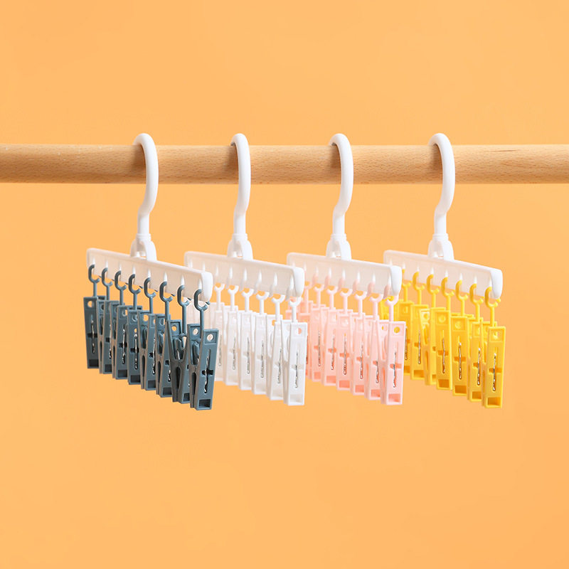 Multi-Clip Clothes Hanger Hat Storage Hanger Plastic Multi-Functional Clothes Drying Rack Hook Rotating Windproof Storage Rack P