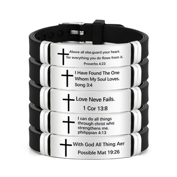 Stainless Steel Bracelet European and American Cross-border Silicone Titanium Steel Bracelet Holiday Gift Engraving Gift Sports Bracelet in stock