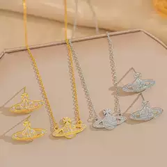 [Titanium Steel] European and American style Queen Mother's Golden Planet Titanium Steel Necklace Women's Fashion Collarbone Chain Light Luxury Jewelry Wholesale