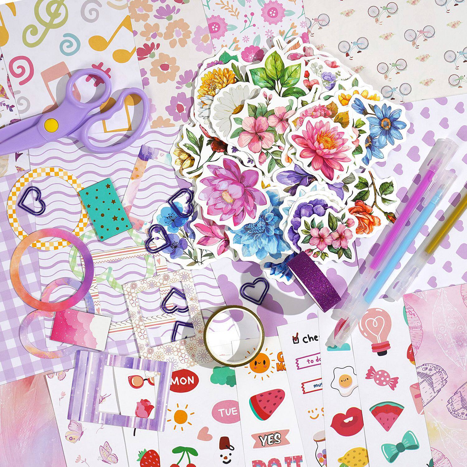 Cross-Border hand book gift box stickers 180 pieces European and American Flowers High-looking diy material scrapbook hand book suit